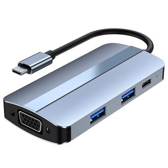 2106 Type-C dokkingstasjon Bærbar USB Hub Adapter Multi-Port 7-i-1 USB-C til HD 4K / 30Hz, PD 100W, VGA 1080P, USB3.0, USB2.0