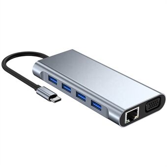 11-i-1 Type-C dockingstasjon USB-C Hub Adapter HD+100MB Gigabit+VGA+4 USB+TF / SD+AUX+PD Type-C Converter