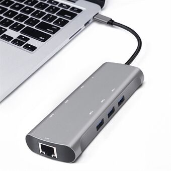 V171A 9 i 1 Type-C Hub-dokkingstasjon RJ45 nettverkskort + PD + TF-kortleser + USB 3.0-adapterkabel for MacBook