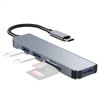 YG-2103 5 i 1 USB 3.1 Type-C Hub Adapter Dataoverføring Converter Dokkingstasjon med TF-kort USB3.0 USB2.0-porter for datamaskiner Bærbare datamaskiner