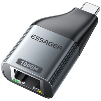 ESSAGER 1000Mbps Ethernet LAN Adapter Aluminiumlegering Type-C til RJ45 Gigabit Nettverkskontakt