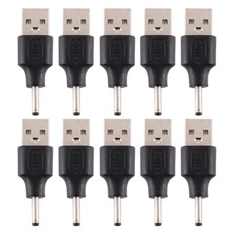 10 stk DC strømplugg 3,0 x 1,1 mm hann-til-USB 2,0 hann-adapter