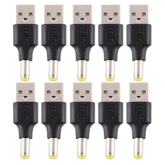 10 stk DC strømplugg 5,5 x 1,7 mm hann-til-USB 2.0 hann-adapter