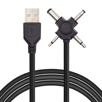 PW-010-MO 4-i-1 USB 2.0 til 5.5x2.5mm 4.0x1.7mm Mono 3.5mm 2.5mm Kontakt Ladekabel, 1.5m