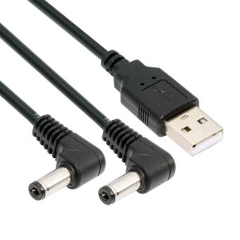 U2-077-RI 1,5m USB Type-A Hann til Dobbel 5,5x2,1mm DC 5V Strømplugg Splitter Høyrevinklet 90 Grader Kontakt Ladekabel