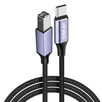 Lengde: 1m ENKAY Type-C til USB 2.0 B Skriverkabel USB-C Skanner Nylon Flettet Ledning for Datamaskin Bærbar - Svart