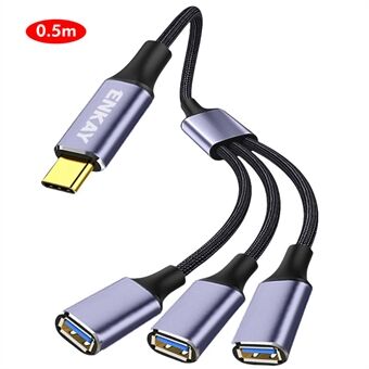 0,5m ENKAY ENK-CB171 Type-C til 3 USB 2.0 Ladekabel OTG Splitter Y Forlengelseskabel - Grå