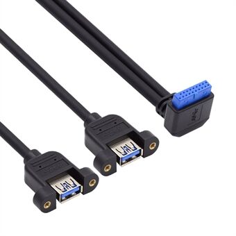 U3-088-UP Vinklet 19Pin 20Pin Hann til Dual USB 3.0 Hun 5Gbps Kabel Skruefeste Type Kabel