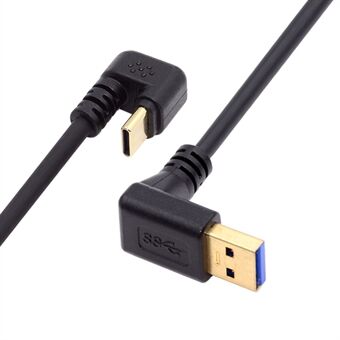 UC-101-DN 0,3 m USB3,0 Type-A til USB-C Strøm- og datakabel med 90 graders vinkel ned, motsatt U-form.