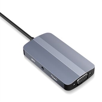 JUNSUNMAY JSM-HUB016 USB-C-dokkingstasjon 7-i-1 Type-C Hub Adapter HD+VGA Splitter Converter Støtte 4K HD-video, 3,5 mm lyd