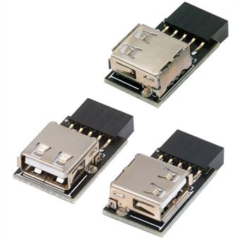 U2-075-1P 3Stk / Sett 9Pin / 10Pin Hovedkort Frontpanelkontakt Hun til Enkel USB 2.0 Hun Adapter, Rett+Venstre+Høyre Vinkel