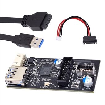 U3-084-EF Enkelt 19 / 20-pinners hode til USB 3.0 20-pins + Type-E Dual-port kvinnelig PCBA-typeadapter Splittler HUB 5Gbps