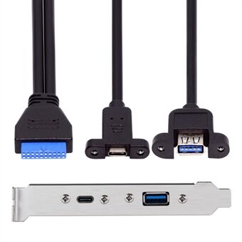 UC-020-AC USB3.0 hovedkort 19 / 20Pin til USB-C Type-C & USB 3.0 Dual Ports hunn PCI-E bakplate 5Gbps kabel