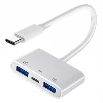 UC-155-TC003 Type C til Dual Type-A USB3.0 Hunn med PD Strømadapter Kompatibel med Bærbar PC, Nettbrett og Mobiltelefon.