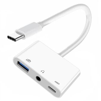 UC-155-TC004 Type C til 3,5 mm lyd + Type-A USB2.0 OTG kvinnelig med PD-strømladeradapter for bærbar PC, nettbrett og telefon