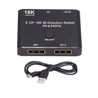 DP-030-16K DP DisplayPort 2.0 Bi-Direction 2x1 Switch Hub Støtter HDCP SST Utvidet 16K / 60hz 4K / 240hz Konverter