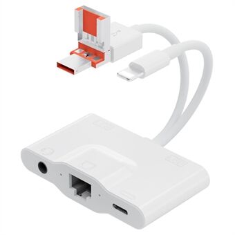 NK1033TL Pro USB + Type-C + iP til Dual USB 2.0 / USB-C / 3.5mm / Ethernet Adapter for Bærbar PC Nettbrett Smarttelefon