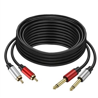 5m Dual 1 / 4 tomme TS til Dual RCA Stereo Audio Kabel 2x 6.35mm TS til RCA Hann Adapter-Kabel