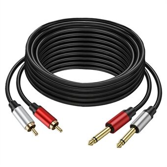 2m Dual 1 / 4 tommer TS til Dual RCA Stereo lydkabel 2x 6,35mm TS til RCA hannadapterledning