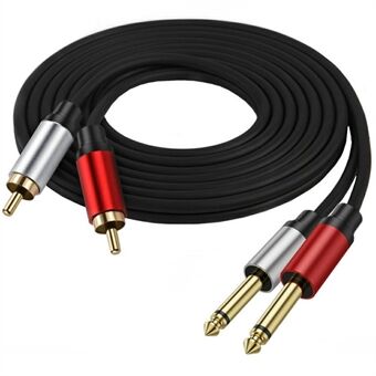 1m Dual 1 / 4 tomme TS til Dual RCA Stereo Audio Cable 2x 6.35mm TS til RCA Hann Adapter Kabel