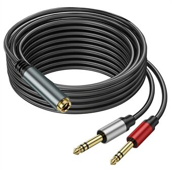 5m 6,35mm Hunn Jack til 2x 1 / 4 Tommers Hann Plug Stereo Lydadapter Høyttaler Y Splitter Kabel