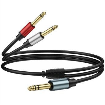 1m 1 / 4 Tommers TRS Stereo Y-Splitter Kabel 6.35mm Hann Jack til Dobbel 6.35mm Hann TS Mono Lydkabel