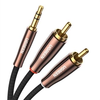 UGREEN 80846 1,5 meter 3,5 mm hann til 2RCA hann stereolydkabel 24K gullbelagte kontakter for smarttelefoner / høyttalere / Hi-Fi-forsterker / HDTV / MP3-spillere