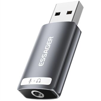 ESSAGER USB til Enkelt 3,5mm Audio Adapter Hodetelefon Ekstern Stereo Lydkort Omformer