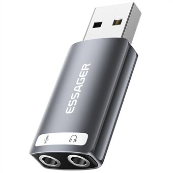 ESSAGER USB til Dobbel 3,5mm Lydadapter Hodesett Ekstern Stereo Lydkortomformer