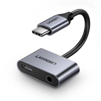 UGREEN Type C til 3,5 mm adapter for øretelefonkontakt 2 i 1 USB-C lydkabelomformer ladesplitter