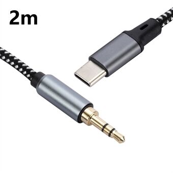 2m USB-C Hann til 3,5mm Hann Lydadapterkabel Flettet Hodetelefon Bil Stereo Tilkoblingskabel