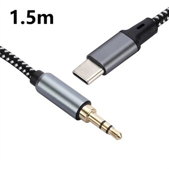 1,5m USB-C Hann til 3,5mm Hann Lydadapter Kabel Flettet Hodetelefon Bil Stereo Tilkoblingsledning