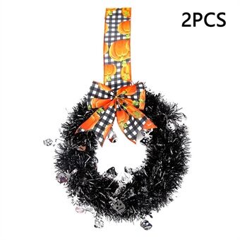 2Pcs / Set Halloween Krans Bue Tinsel Krans Frontdør Vegghengende Dekorasjon