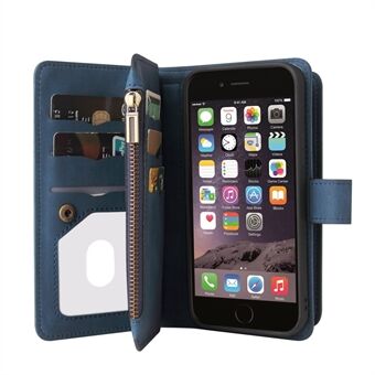 Skin-touch Feel PU lær håndveske Glidelåsdeksel Stand Kortholder spor Støtsikker flip-veske med stropp for iPhone 6/7/8 4,7 tommer