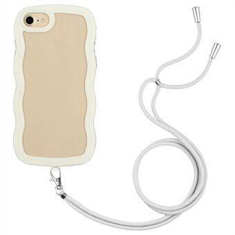 For iPhone 7/8/SE (2020)/SE (2022) bølgete kant PC + TPU telefonveske med farget ramme gjennomsiktig bakdeksel med justerbart sikkerhetsbånd.