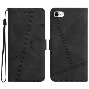 For iPhone 6 / 6s / 7 / 8 / SE (2020) / SE (2022) Hudberøringsfølelse Anti-fall Vintage PU-skinn telefondeksellinjer påtrykt Stand Shell-deksel med lommebok