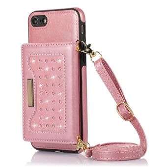 For iPhone 7 / 8 4,7 tommer / SE (2020) / SE (2022) Rhinestone Wallet RFID-blokkerende telefondeksel Kickstand Lærbelagt TPU-deksel med skulderstropp