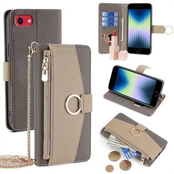 For iPhone 7 / 8 / SE (2020) / SE (2022), etui med metallring, glidelåslomme og crossbody-telefondeksel.