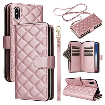 For iPhone X / XS-etui Crossbody Lærtelefondeksel Ruter Grid-mønster