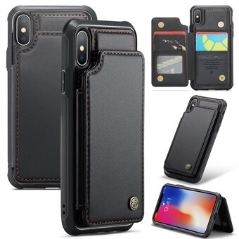 CASEME C22-serien for iPhone X / XS-etui med 4 kortspor, litchi tekstur og stativ for telefonen.