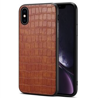 For iPhone X / XS Mobiltelfondeksel Krokodilleteksturert kunstlær+PC+TPU bakdeksel