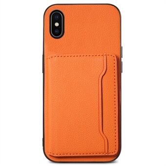 For iPhone X / XS-telefondeksel med kortspor, kalveskinnstekstur, PU + PC + TPU-materiale og stativ