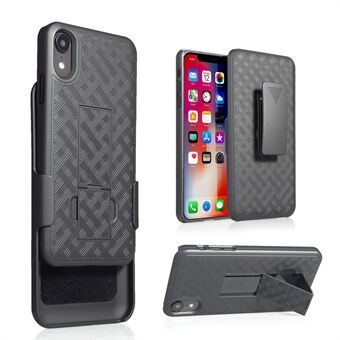 For iPhone XR 6.1 tommers vevd tekstur dreibar belteklips hylster PC + TPU Hybrid-veske - svart