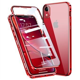 Magnetisk installasjon metallramme + herdet glass helt dekkende telefondeksel for iPhone XR 6,1 tommer