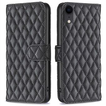 BINFEN COLOR Deksel for lommebokbokstil for iPhone XR 6,1 tommer, BF Style-14 påtrykt Rhombus Matt anti-dråpetelefondeksel med Stand