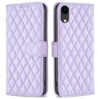 BINFEN COLOR Deksel for lommebokbokstil for iPhone XR 6,1 tommer, BF Style-14 påtrykt Rhombus Matt anti-dråpetelefondeksel med Stand