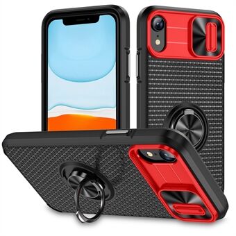 For iPhone XR 6,1 tommers Ring PC+TPU-telefondeksel med skyvekameralinsebeskytter