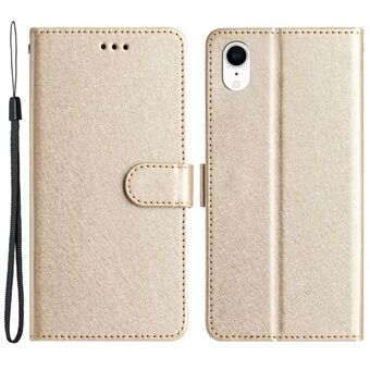 Lommebokveske for iPhone XR 6,1 tommer Silk Texture PU-lær Stand med håndleddsstropp