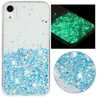 For iPhone XR støtsikker telefonveske med glitterkorn, gnistrende effekt og lysende TPU-telefondeksel.