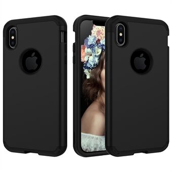 For iPhone XS Max 6,5 tommers kraftig tredelt PC + silikon hybridveske - svart